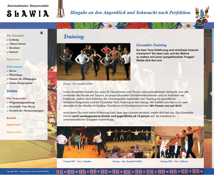 Webdesign fr SLAWIA - Internationales Folkore-Tanzensemble // Frankfurt